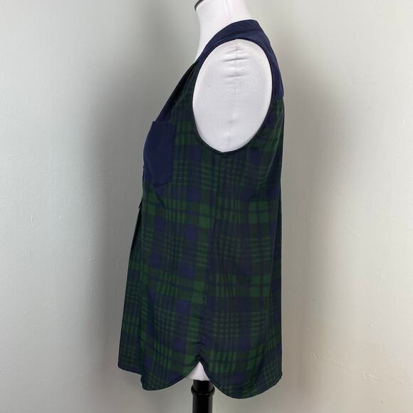 ModCloth Fervour Navy Green Tartan Plaid Sleeveless Blouse Small Holiday - Picture 5 of 7